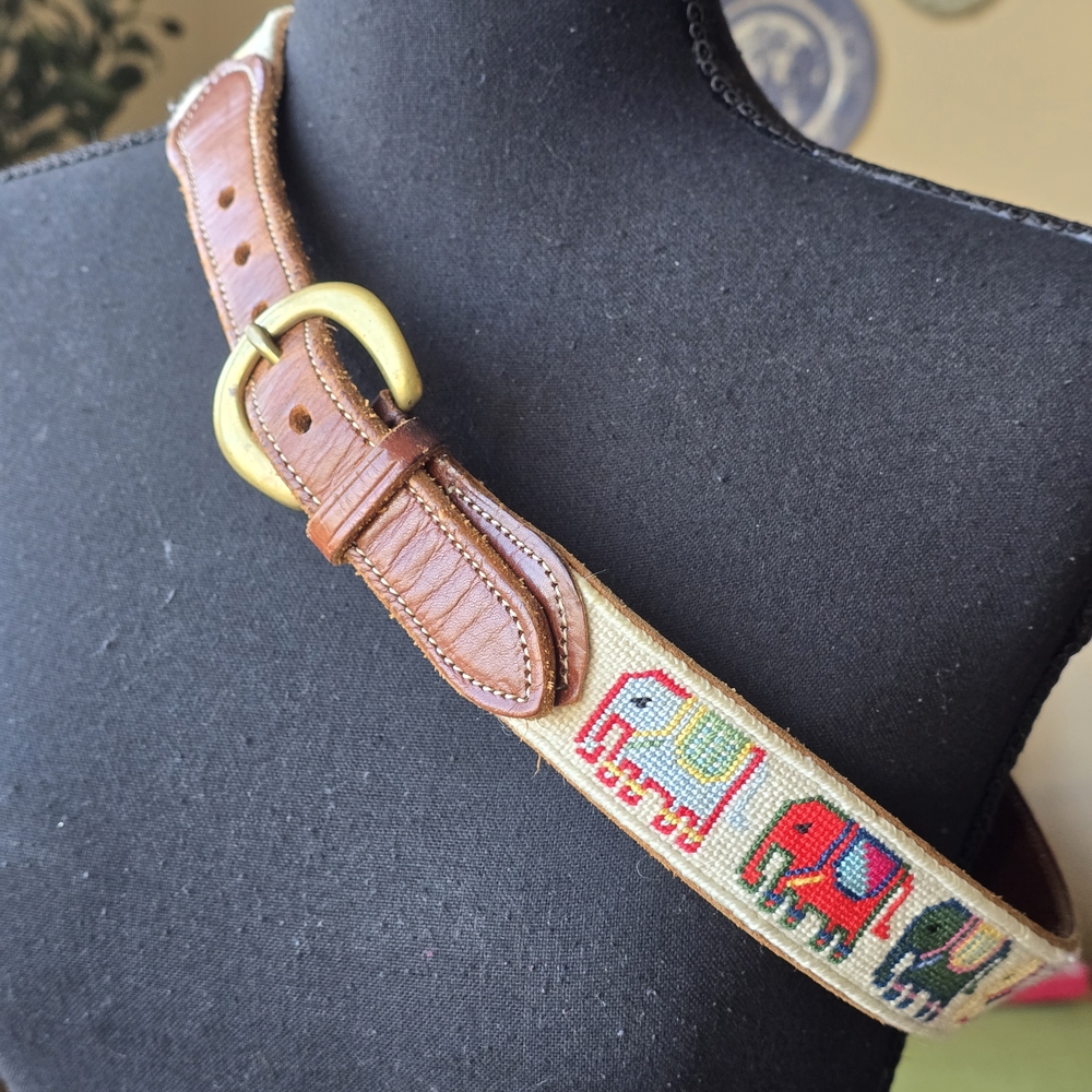 Colorful Elephant Needlepoint Belt